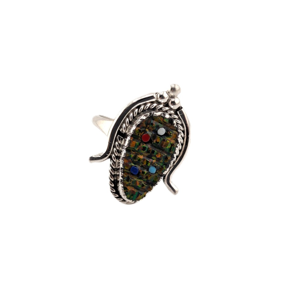 Zuni Corn Ring Mulit Color Opal Sterling Silver Native Am Jewelry Sz 6.75US**